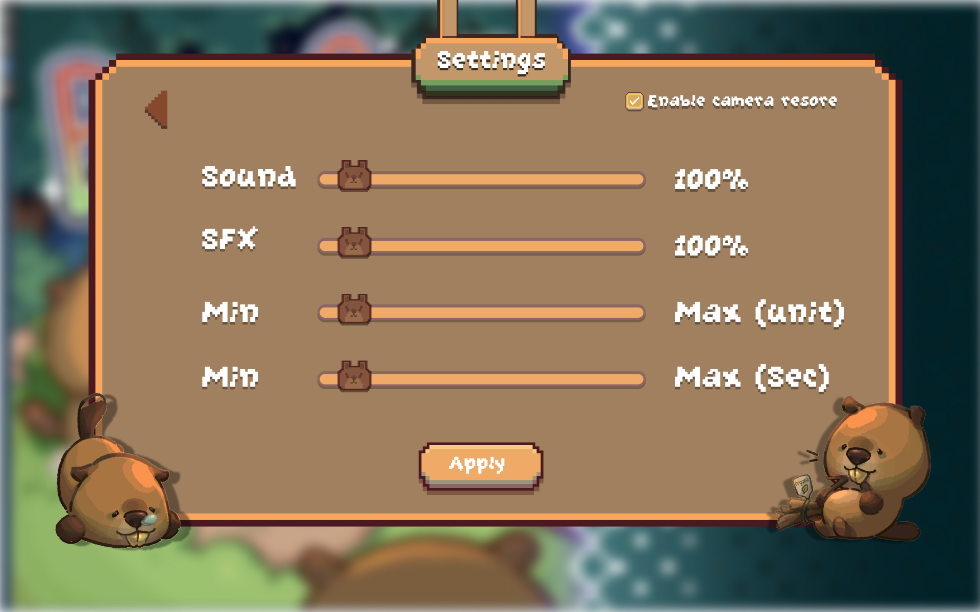 Settings page